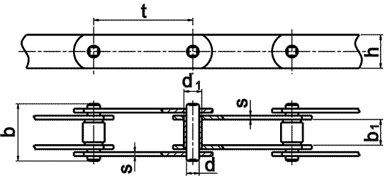 Исполнение тяговых пластинчатых цепей (тип 1, исполнение 1)